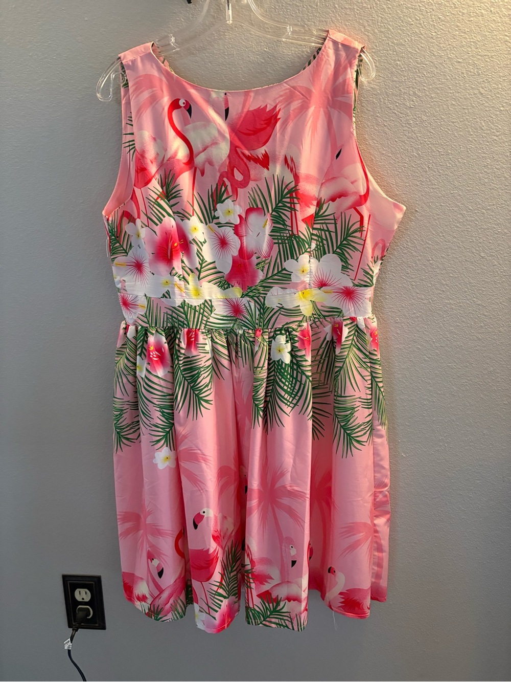 Sleeveless Pink Flamingo & Tropical Floral Midi Dress - Picture 3 of 6